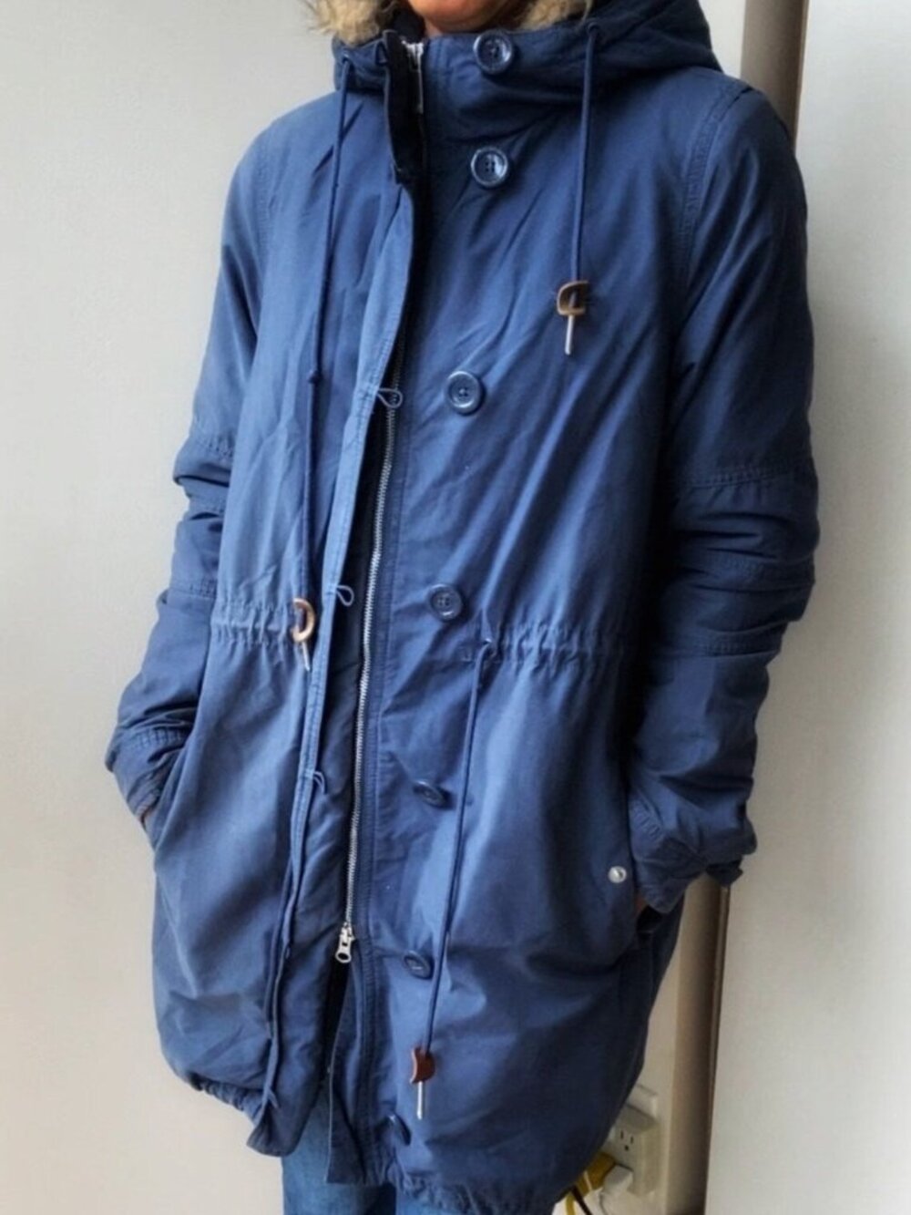 Navy Women's Adidas Hooded Light Parka- Size 36
